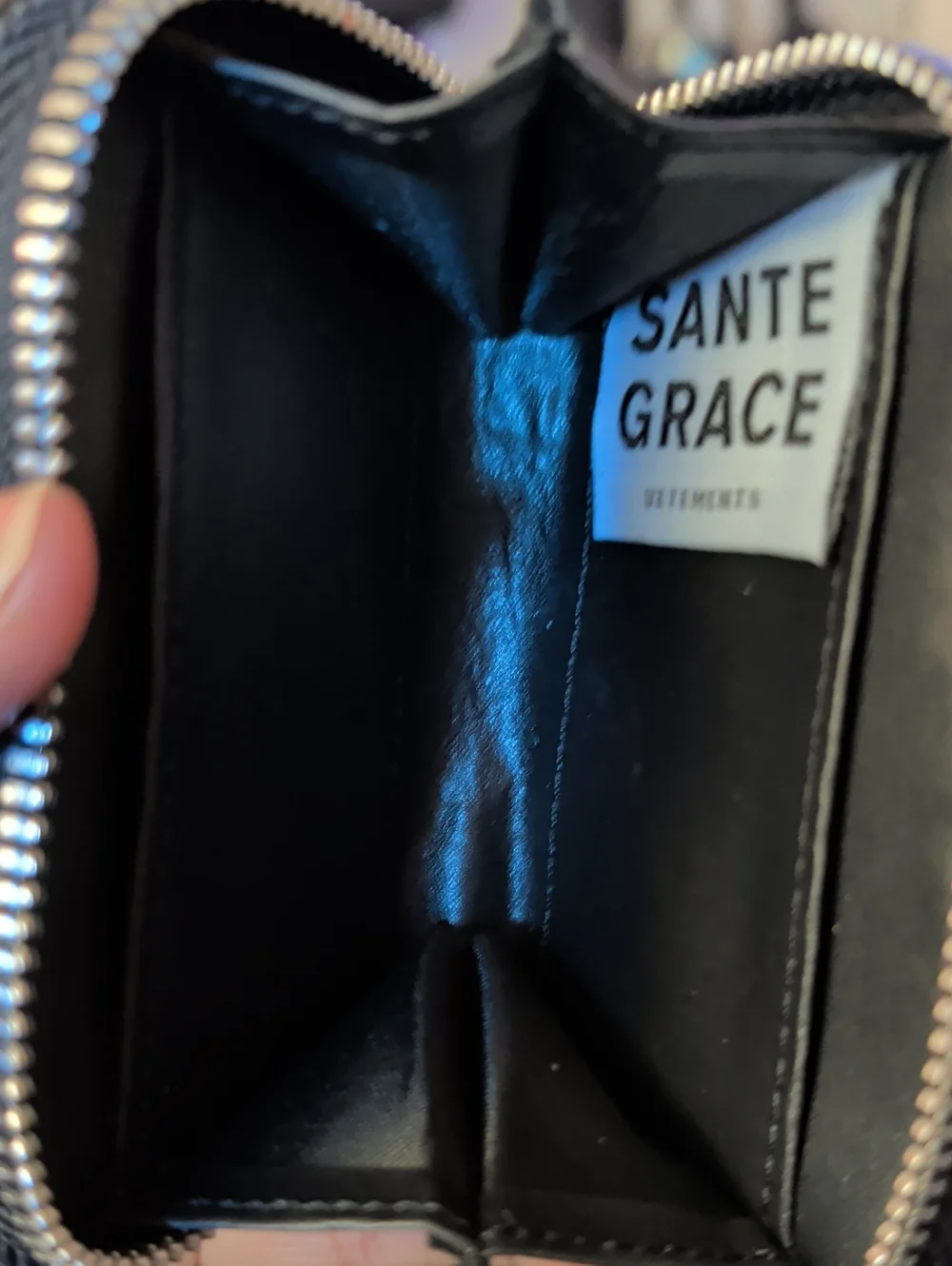 Saint Grace Black Mini Crossbody Pouch with Thick Silver Chain